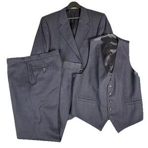 Vintage Evan Picone 3 Piece Suit Mens 44R Charcoal Gray Wool Pants 36x35 USA